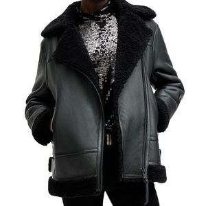 All Saints Black Leather Shearling Jacket